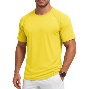 imageMAGCOMSEN Mens Short Sleeve UPF 50 Sun Protection Shirts Quick Dry Athletic TShirt Hiking Running Swimming Rash GuardYellow