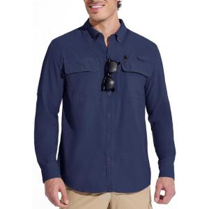 imageMAGCOMSEN Mens Sun Protection Fishing Shirts Long Sleeve UPF 50 Quick Dry Cooling Button Down Shirt for Hiking SafariNavy