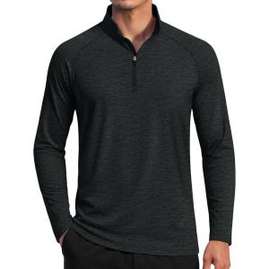 imageMAGCOMSEN Mens Sun Protection UPF 50 Long Sleeve Shirt Quarter Zip Pullover Quick Dry Lightweight Fishing Running Rash GuardBlack