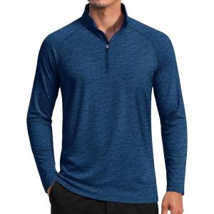 imageMAGCOMSEN Mens Sun Protection UPF 50 Long Sleeve Shirt Quarter Zip Pullover Quick Dry Lightweight Fishing Running Rash GuardDark Blue