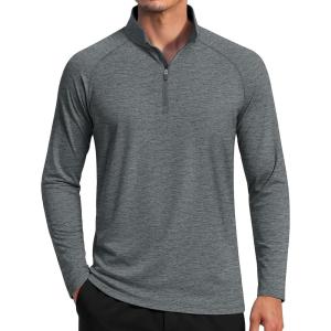 imageMAGCOMSEN Mens Sun Protection UPF 50 Long Sleeve Shirt Quarter Zip Pullover Quick Dry Lightweight Fishing Running Rash GuardDark Grey