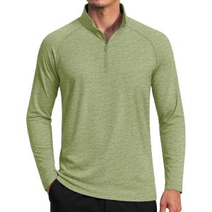 imageMAGCOMSEN Mens Sun Protection UPF 50 Long Sleeve Shirt Quarter Zip Pullover Quick Dry Lightweight Fishing Running Rash GuardGreen