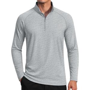 imageMAGCOMSEN Mens Sun Protection UPF 50 Long Sleeve Shirt Quarter Zip Pullover Quick Dry Lightweight Fishing Running Rash GuardLight Grey