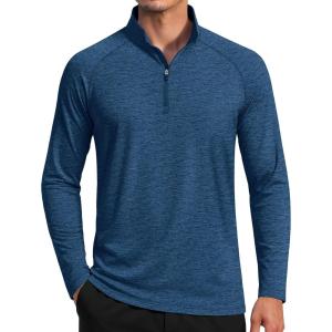 imageMAGCOMSEN Mens Sun Protection UPF 50 Long Sleeve Shirt Quarter Zip Pullover Quick Dry Lightweight Fishing Running Rash GuardMedium Blue