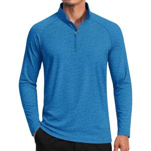 imageMAGCOMSEN Mens Sun Protection UPF 50 Long Sleeve Shirt Quarter Zip Pullover Quick Dry Lightweight Fishing Running Rash GuardSea Blue