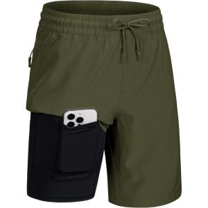 imageMAGCOMSEN Mens Swim Trunks with Compression Liner 9quot Quick Dry Beach Shorts with Zipper PocketsArmy Green