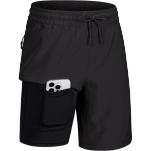 imageMAGCOMSEN Mens Swim Trunks with Compression Liner 9quot Quick Dry Beach Shorts with Zipper PocketsBlack