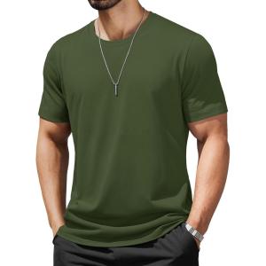 imageMAGCOMSEN Mens TShirts UPF 50 Cooling Short Sleeve Shirts Cotton Lightweight Moisture Wicking Soft Casual Summer TeesArmygreen