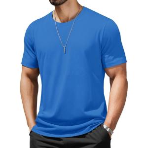 imageMAGCOMSEN Mens TShirts UPF 50 Cooling Short Sleeve Shirts Cotton Lightweight Moisture Wicking Soft Casual Summer TeesAzure