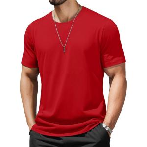 imageMAGCOMSEN Mens TShirts UPF 50 Cooling Short Sleeve Shirts Cotton Lightweight Moisture Wicking Soft Casual Summer TeesTomato Red