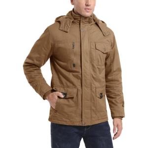 imageMAGCOMSEN Mens Winter Jacket Cotton Fleece Lined Warm Jackets Work Cargo Military Coats with 6 Pockets2 Khaki