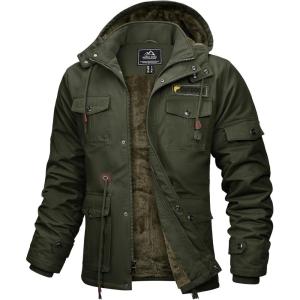 imageMAGCOMSEN Mens Winter Jacket Cotton Fleece Lined Warm Jackets Work Cargo Military Coats with 6 PocketsArmy Green