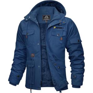 imageMAGCOMSEN Mens Winter Jacket Cotton Fleece Lined Warm Jackets Work Cargo Military Coats with 6 PocketsDenim Blue