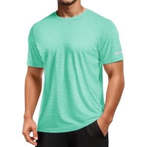 imageMAGCOMSEN Mens Workout Shirts Short Sleeve Tees Quick Dry Moisture Wicking Athletic Gym Running Crewneck TShirtLight Green