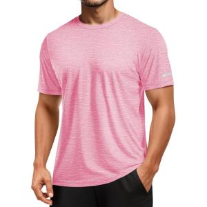 imageMAGCOMSEN Mens Workout Shirts Short Sleeve Tees Quick Dry Moisture Wicking Athletic Gym Running Crewneck TShirtPink