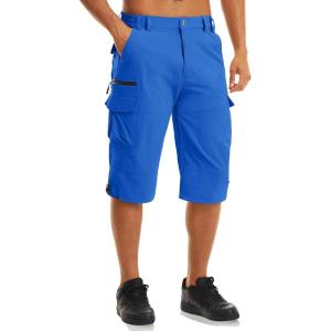 imageMAGCOMSEN Mens Workout Shorts 7 Pockets Quick Dry 34 Capri Pants Zipper Pockets Hiking Athletic ShortsBright Blue