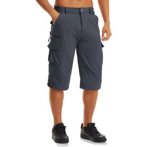 imageMAGCOMSEN Mens Workout Shorts 7 Pockets Quick Dry 34 Capri Pants Zipper Pockets Hiking Athletic ShortsDark Grey