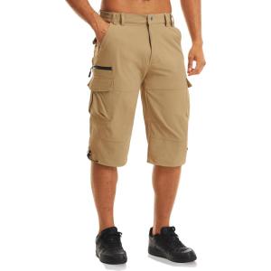 imageMAGCOMSEN Mens Workout Shorts 7 Pockets Quick Dry 34 Capri Pants Zipper Pockets Hiking Athletic ShortsKhaki
