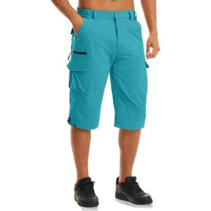 imageMAGCOMSEN Mens Workout Shorts 7 Pockets Quick Dry 34 Capri Pants Zipper Pockets Hiking Athletic ShortsLake Blue