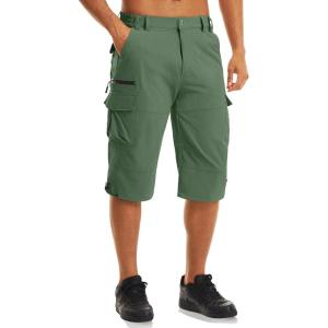 imageMAGCOMSEN Mens Workout Shorts 7 Pockets Quick Dry 34 Capri Pants Zipper Pockets Hiking Athletic ShortsLight Green