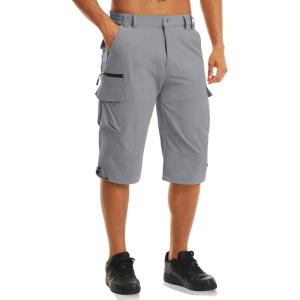 imageMAGCOMSEN Mens Workout Shorts 7 Pockets Quick Dry 34 Capri Pants Zipper Pockets Hiking Athletic ShortsLight Grey