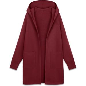 imageMAGCOMSEN Womens Cardigan Open Front Knit Hoodie Sweater Coatigan Jacket 2024 Casual Fall Trendy Coats with PocketsWine Red