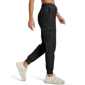 imageMAGCOMSEN Womens Cargo Joggers Lightweight Quick Dry Hiking Pants UPF 50 Athletic Workout Travel Joggers Zipper PocketsBlack