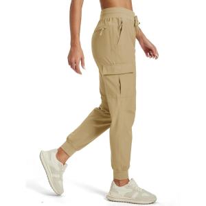 imageMAGCOMSEN Womens Cargo Joggers Lightweight Quick Dry Hiking Pants UPF 50 Athletic Workout Travel Joggers Zipper PocketsKhaki
