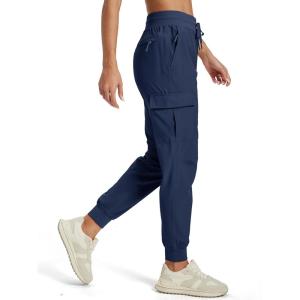 imageMAGCOMSEN Womens Cargo Joggers Lightweight Quick Dry Hiking Pants UPF 50 Athletic Workout Travel Joggers Zipper PocketsNavy Blue