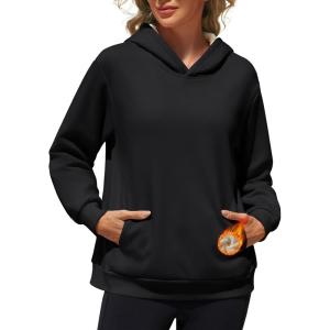 imageMAGCOMSEN Womens Fleece Hoodie Pullover Warm Long Sleeve Shirts Hooded Sweatshirt with Pockets Casual Loose FitBlack
