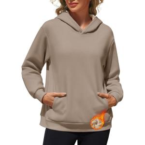 imageMAGCOMSEN Womens Fleece Hoodie Pullover Warm Long Sleeve Shirts Hooded Sweatshirt with Pockets Casual Loose FitCoffee Grey