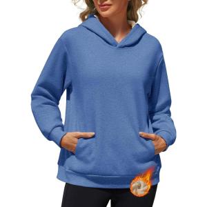 imageMAGCOMSEN Womens Fleece Hoodie Pullover Warm Long Sleeve Shirts Hooded Sweatshirt with Pockets Casual Loose FitGrey Blue