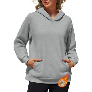 imageMAGCOMSEN Womens Fleece Hoodie Pullover Warm Long Sleeve Shirts Hooded Sweatshirt with Pockets Casual Loose FitLtgray