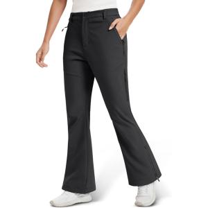 imageMAGCOMSEN Womens Fleece Lined Flare Pants Waterproof Insulated Snow Ski Pants Warm Outdoor Winter Hiking SoftshellBlack