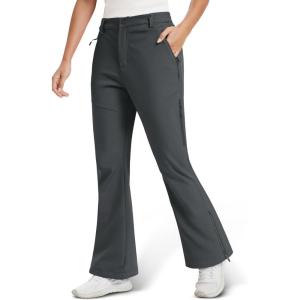 imageMAGCOMSEN Womens Fleece Lined Flare Pants Waterproof Insulated Snow Ski Pants Warm Outdoor Winter Hiking SoftshellDarkgrey