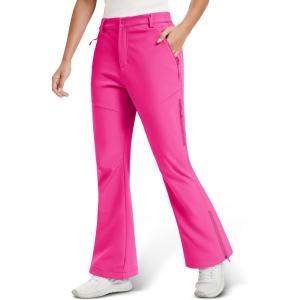 imageMAGCOMSEN Womens Fleece Lined Flare Pants Waterproof Insulated Snow Ski Pants Warm Outdoor Winter Hiking SoftshellRosered