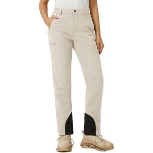 imageMAGCOMSEN Womens Fleece Lined Winter Hiking Pants Waterproof Insulated Ski Snow Pants Outdoor Hunting Softshell PantsBeige