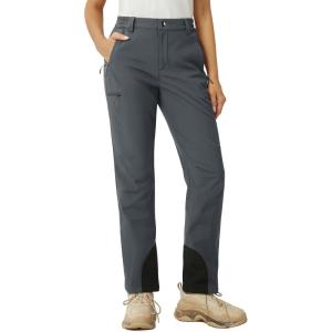 imageMAGCOMSEN Womens Fleece Lined Winter Hiking Pants Waterproof Insulated Ski Snow Pants Outdoor Hunting Softshell PantsDark Grey