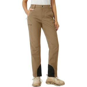 imageMAGCOMSEN Womens Fleece Lined Winter Hiking Pants Waterproof Insulated Ski Snow Pants Outdoor Hunting Softshell PantsKhaki