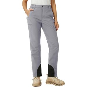 imageMAGCOMSEN Womens Fleece Lined Winter Hiking Pants Waterproof Insulated Ski Snow Pants Outdoor Hunting Softshell PantsLight Grey