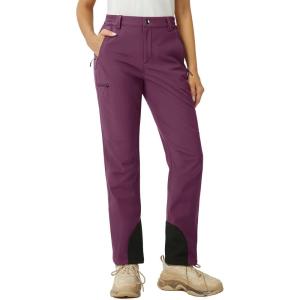 imageMAGCOMSEN Womens Fleece Lined Winter Hiking Pants Waterproof Insulated Ski Snow Pants Outdoor Hunting Softshell PantsPurple Red