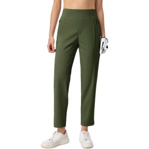 imageMAGCOMSEN Womens Golf Pants UPF 50 High Waisted Stretch 78 Ankle Dress Work Casual Slack Summer Travel Pants 5 PocketsArmy Green