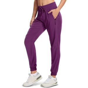 imageMAGCOMSEN Womens Hiking Pants Lightweight Quick Dry Athletic Running Joggers with Pockets Outdoor Travel SweatpantsPurple Red
