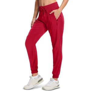 imageMAGCOMSEN Womens Hiking Pants Lightweight Quick Dry Athletic Running Joggers with Pockets Outdoor Travel SweatpantsRose Red