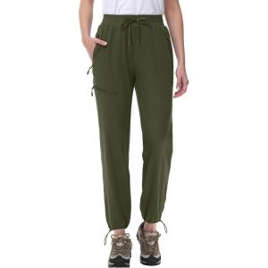 imageMAGCOMSEN Womens Hiking Pants UPF 50 Water Resistant Quick Dry Lightweight Elastic Waist Cargo Pants with 4 PocketsArmy Green
