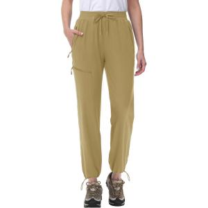 imageMAGCOMSEN Womens Hiking Pants UPF 50 Water Resistant Quick Dry Lightweight Elastic Waist Cargo Pants with 4 PocketsKhaki