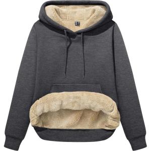 imageMAGCOMSEN Womens Hoodies Thick Fleece Lined Hooded Sweatshirt Warm Sherpa Lined Heavyweight Pullover with PocketDark Grey