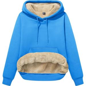 imageMAGCOMSEN Womens Hoodies Thick Fleece Lined Hooded Sweatshirt Warm Sherpa Lined Heavyweight Pullover with PocketIce Blue