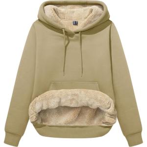 imageMAGCOMSEN Womens Hoodies Thick Fleece Lined Hooded Sweatshirt Warm Sherpa Lined Heavyweight Pullover with PocketKhaki