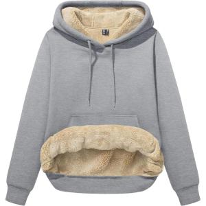 imageMAGCOMSEN Womens Hoodies Thick Fleece Lined Hooded Sweatshirt Warm Sherpa Lined Heavyweight Pullover with PocketLight Grey